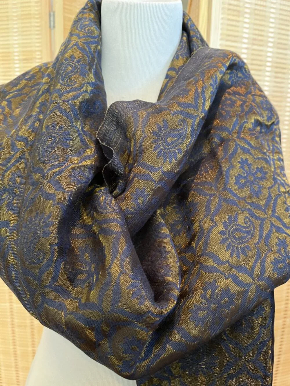 Blue and Gold Silk Scarf